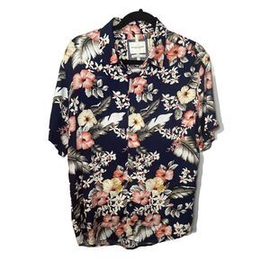 Denim and Flower Ricky Singh Men's Navy Floral‎ Hawaiian Shirt Size M